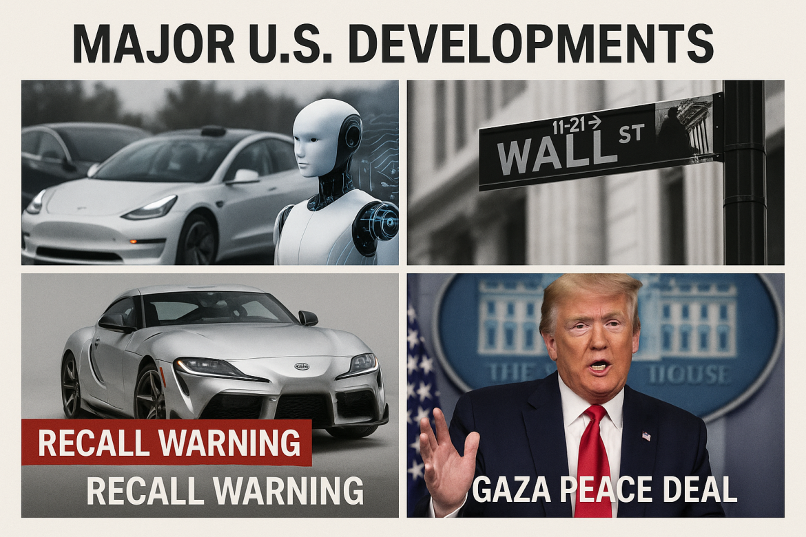 US markets closed higher on Friday as investors weighed fresh inflation data, weakening consumer sentiment, and mixed corporate developments. Tesla shares edged up on optimism over its artificial intelligence and robotics expansion, while Toyota issued a recall for its Supra vehicles. Meanwhile, President Donald Trump signaled progress toward a potential Gaza deal, adding a geopolitical dimension to the day’s news flow.Tesla shares edge higher on AI optimism Despite European WeaknessTesla shares rose 3.5% to $438.51 in trading on Friday after analysts raised their price targets, highlighting optimism around the company’s artificial intelligence-driven projects, robotaxi rollout, and humanoid robotics business.Wedbush analyst Dan Ives lifted his price target to a Street-high of $600 from $500, maintaining a Buy rating. He noted that Tesla’s AI-led expansion into autonomous driving and robotics could push its valuation to $2 trillion in early 2026 and potentially $3 trillion by year-end.Deutsche Bank also raised its target to $435 from $345, projecting 461,500 third-quarter vehicle deliveries, ahead of consensus. This comes as Tesla’s European sales continue to struggle, with August registrations down 23% year-over-year and year-to-date registrations falling 32.6%.US consumer sentiment slips in SeptemberThe University of Michigan’s final <a href="https://invezz.com/news/2025/09/26/us-consumer-sentiment-drops-in-september-but-wealthier-households-stay-steady/">Consumer Sentiment Index for September fell to 55.1 from 58.2 in August</a>, a 5.3% monthly decline and a 21.6% drop from a year earlier.Both the Current Conditions Index and Expectations Index weakened, signaling broad-based consumer unease over inflation and labor market conditions.Director Joanne Hsu noted that frustration with high prices was a major driver of the decline, with 44% of respondents citing inflation as eroding their finances, the highest share in a year. Notably, sentiment held steady for households with larger stock holdings but decreased for those with smaller or no holdings.Inflation gauge shows limited progressThe Commerce Department reported that the <a href="https://invezz.com/news/2025/09/26/us-core-pce-inflation-holds-at-2-9-in-august-as-fed-weighs-further-rate-cuts/">core personal consumption expenditures (PCE) price index rose 2.9% in August year-over-year</a>, unchanged from July and in line with expectations. On a monthly basis, core PCE gained 0.2%. The broader PCE index, including food and energy, advanced 0.3% month-over-month and 2.7% annually.The figures suggest inflation has eased from its 2022 highs but remains above the Federal Reserve’s 2% target. Economists noted the data was unsurprising but underscored the challenge for policymakers balancing inflation risks against labor market weakness.Toyota recalls Supra vehicles over fire riskToyota announced a recall of around 1,500 MY2020–2022 Supra vehicles in the United States due to a potential defect in the engine starter. According to BMW, water intrusion could cause corrosion, increasing the risk of short circuits and, in extreme cases, vehicle fires.The automaker said dealers would replace the faulty part at no cost, with owners set to be notified by the end of November.Trump signals Gaza deal possiblePresident Donald Trump said Friday that “it’s looking like we have a deal on Gaza,” which he suggested could secure the release of hostages and “end the war.” Speaking before leaving for the Ryder Cup in New York, Trump added, “it’s going to be peace,” without further details.Israeli Prime Minister Benjamin Netanyahu, meanwhile, criticized Western countries for recognizing Palestinian statehood and called on Hamas to release all hostages.US markets advance on inflation dataEquity markets gained following the PCE report. The Dow Jones Industrial Average rose nearly 300 points, or 0.6%, while the S&P 500 gained 0.6% and the Nasdaq Composite added 0.4%.While the inflation figures were largely in line with expectations, investor optimism was tempered by strong jobs data and an upward revision to second-quarter GDP to 3.8%, which could reduce pressure on the Fed to accelerate rate cuts.The post <a href="https://invezz.com/news/2025/09/26/us-digest-tesla-gains-pce-unchanged-consumer-sentiment-slips/">US digest: Tesla gains, PCE unchanged, consumer sentiment slips</a> appeared first on <a href="https://invezz.com/">Invezz</a>